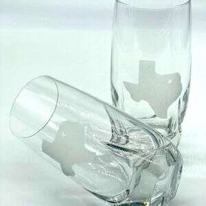 TEXAS ! highball Glasses with state of Texas frosted white w/ star SET OF 4